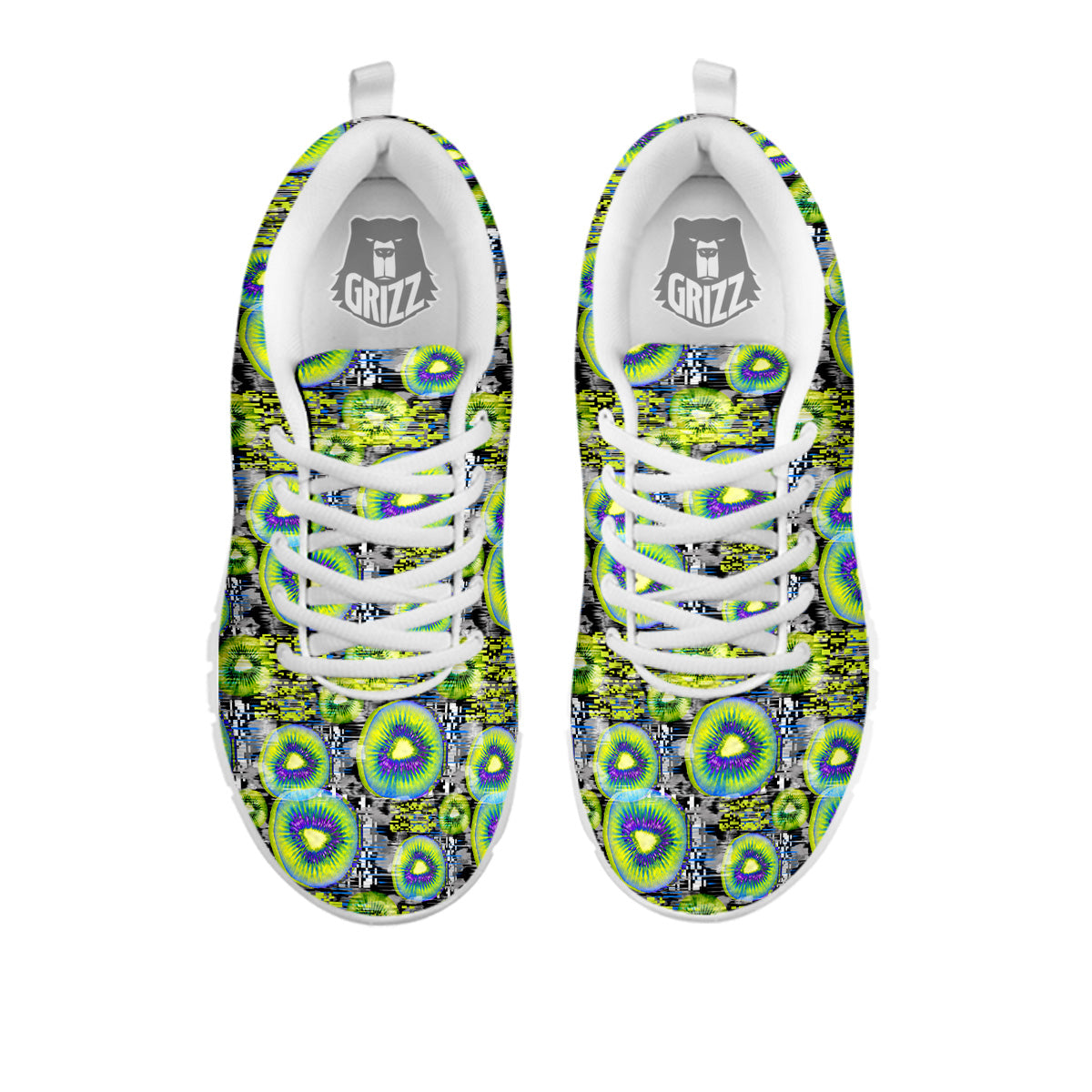Abstract Kiwi Glitch Print Pattern White Sneaker-grizzshop