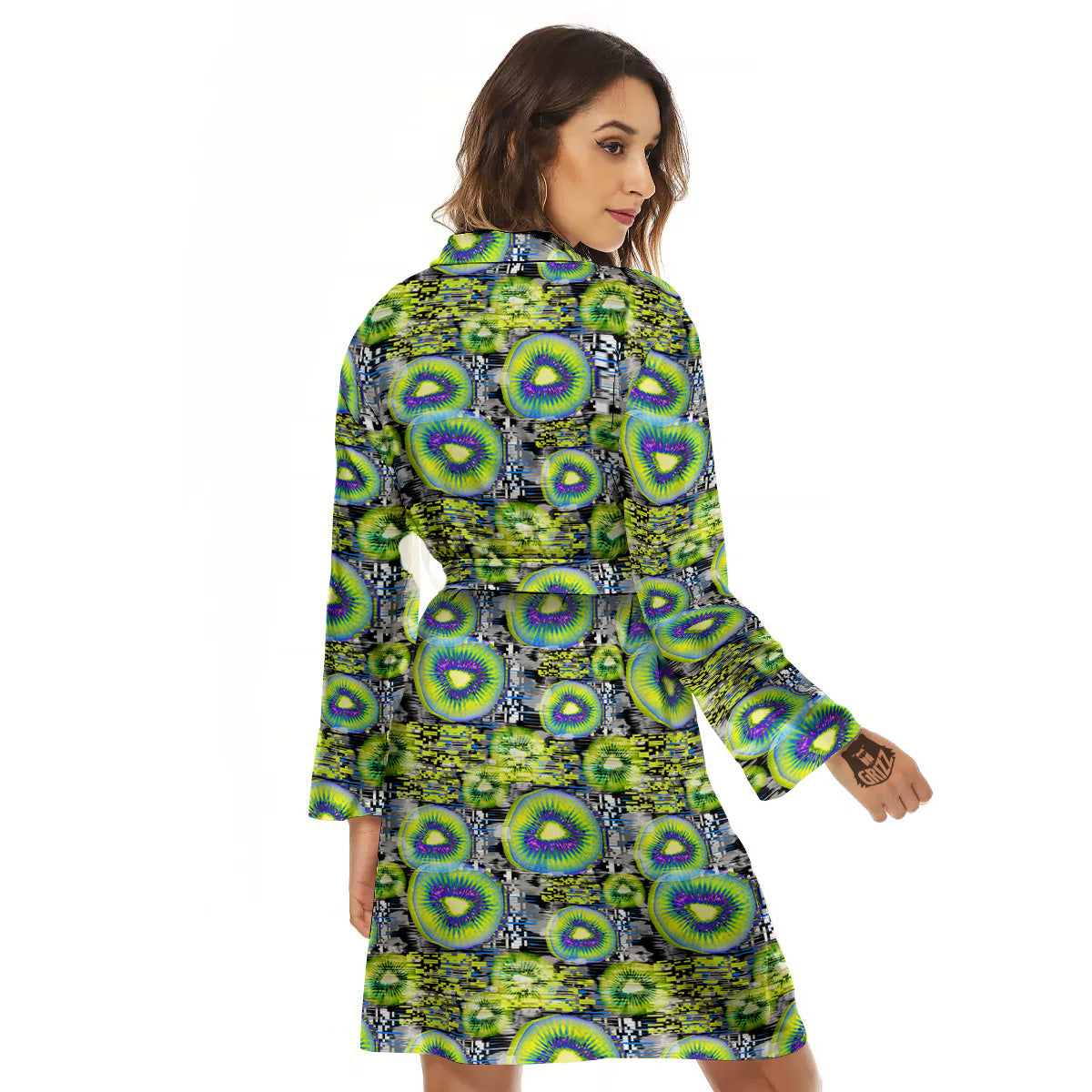 Abstract Kiwi Glitch Print Pattern Women's Robe-grizzshop