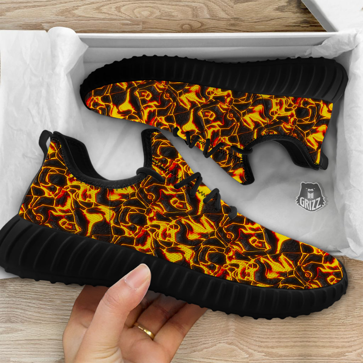 Abstract Lava And Fire Texture Print Black Walking Shoes-grizzshop
