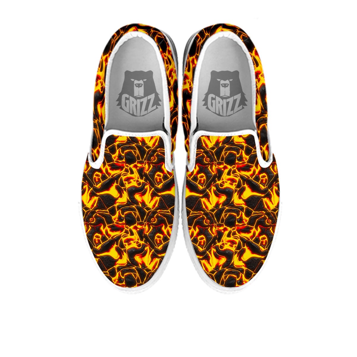 Abstract Lava And Fire Texture Print White Slip On Shoes-grizzshop