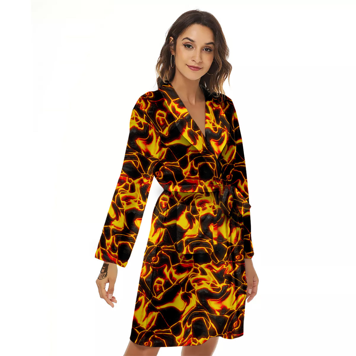 Abstract Lava And Fire Texture Print Women's Robe-grizzshop