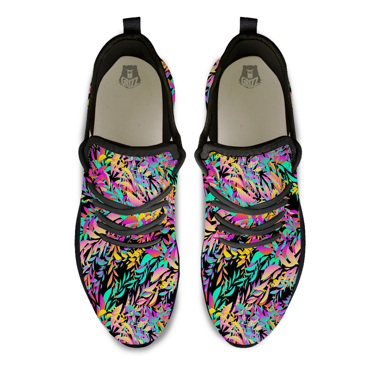 Abstract Leaf Neon Print Pattern Black Athletic Shoes-grizzshop