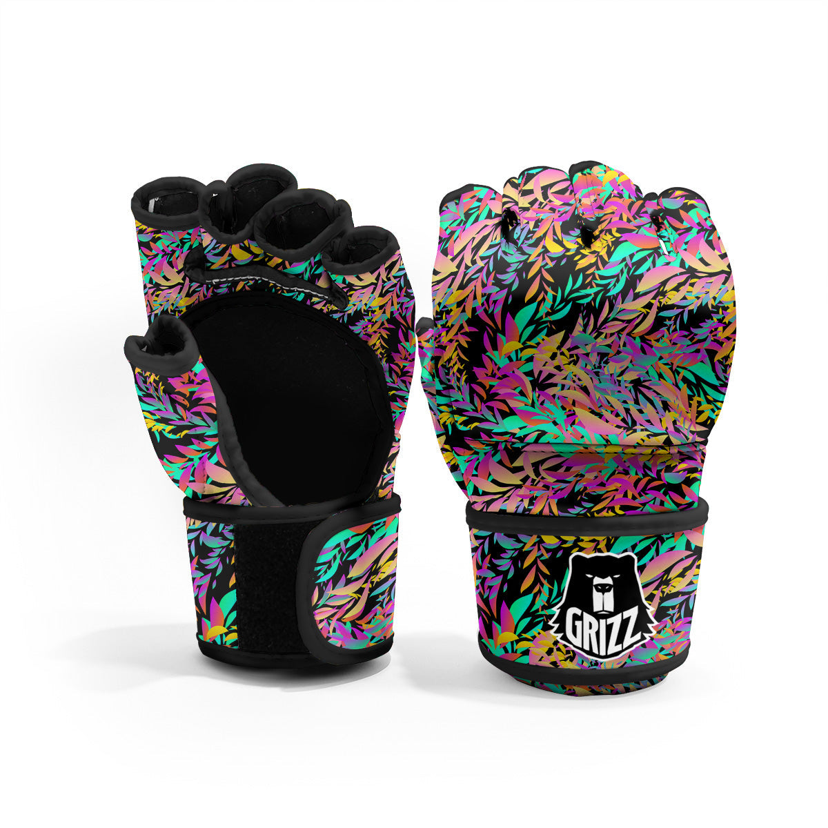 Abstract Leaf Neon Print Pattern MMA Gloves-grizzshop
