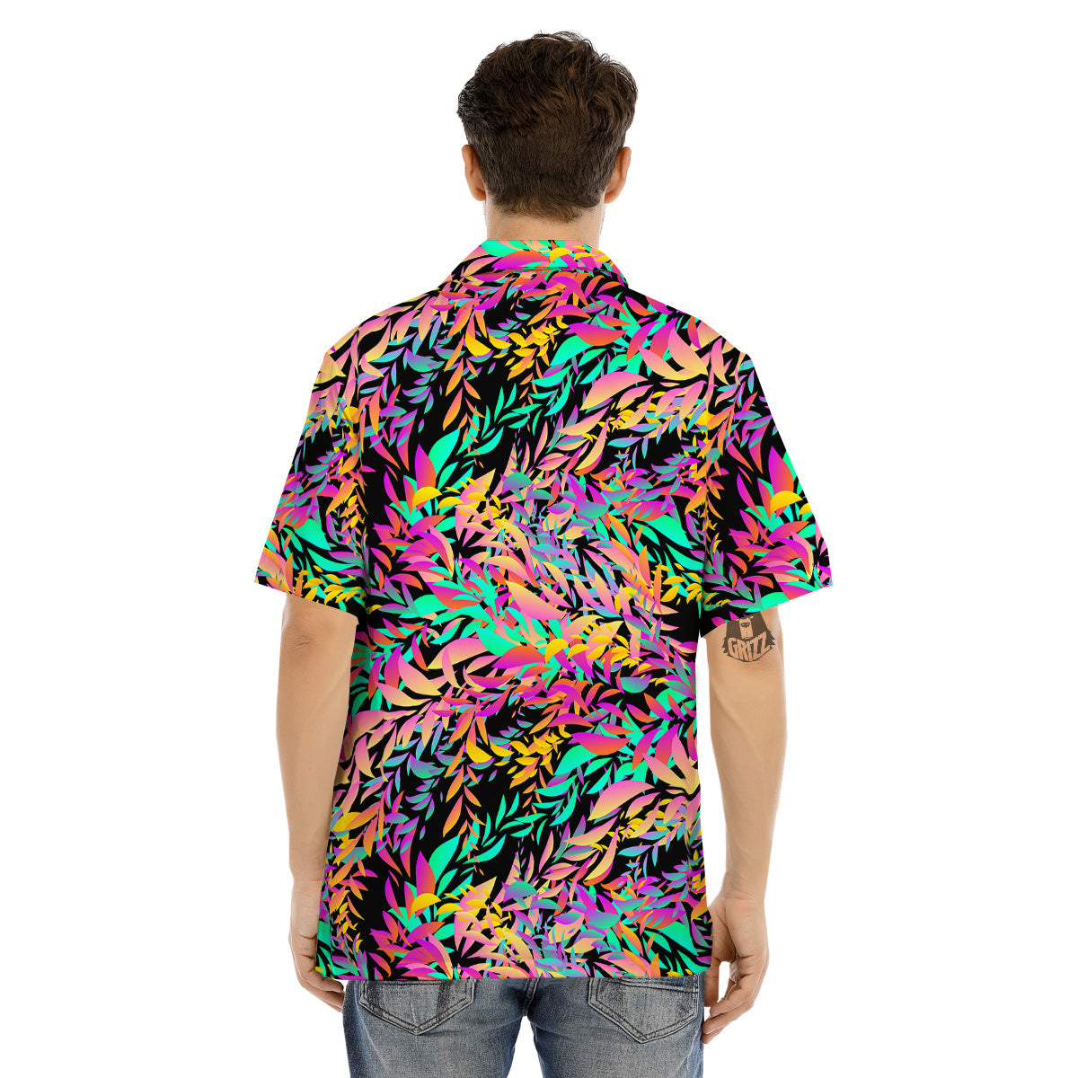 Abstract Leaf Neon Print Pattern Men's Hawaiian Shirt-grizzshop