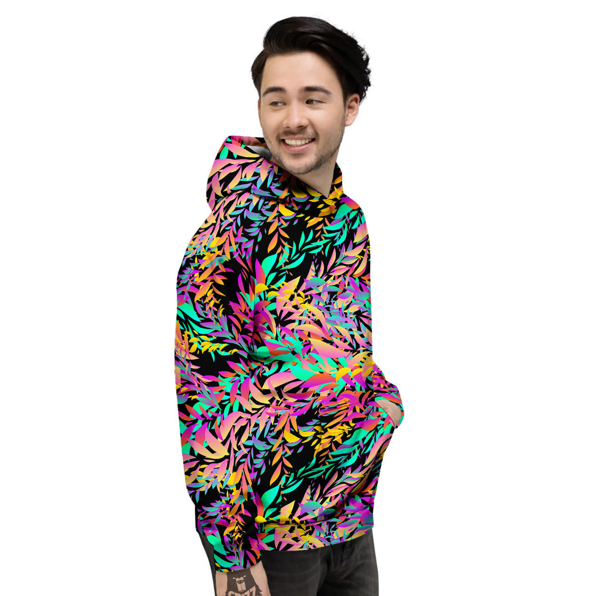 Abstract Leaf Neon Print Pattern Men's Hoodie-grizzshop