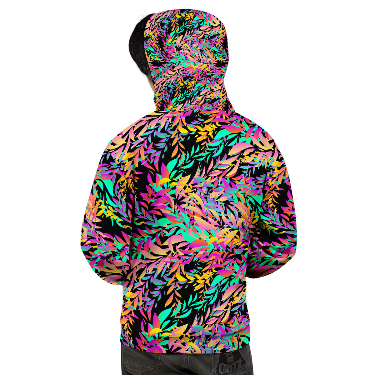 Abstract Leaf Neon Print Pattern Men's Hoodie-grizzshop