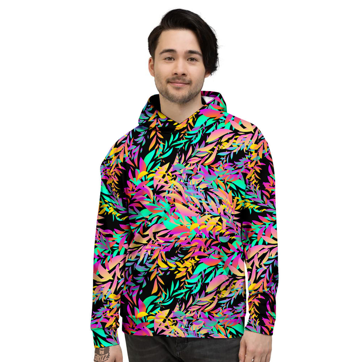 Abstract Leaf Neon Print Pattern Men's Hoodie-grizzshop
