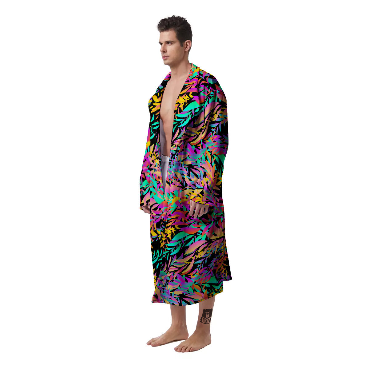 Abstract Leaf Neon Print Pattern Men's Robe-grizzshop