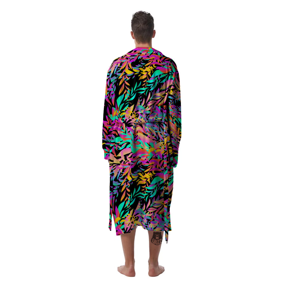 Abstract Leaf Neon Print Pattern Men's Robe-grizzshop