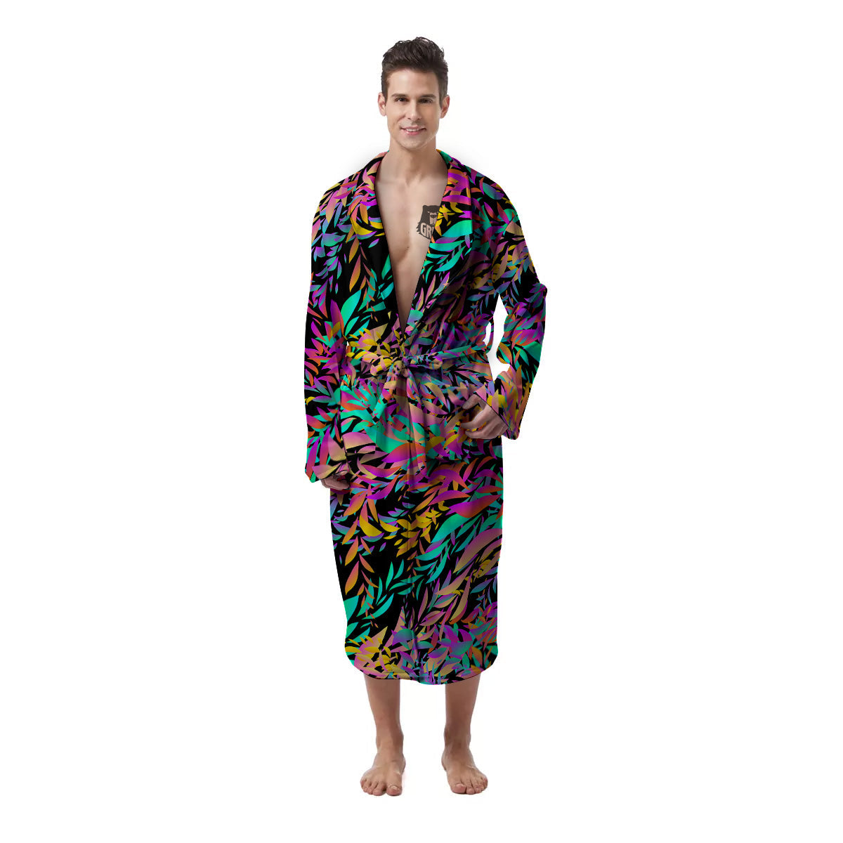 Abstract Leaf Neon Print Pattern Men's Robe-grizzshop