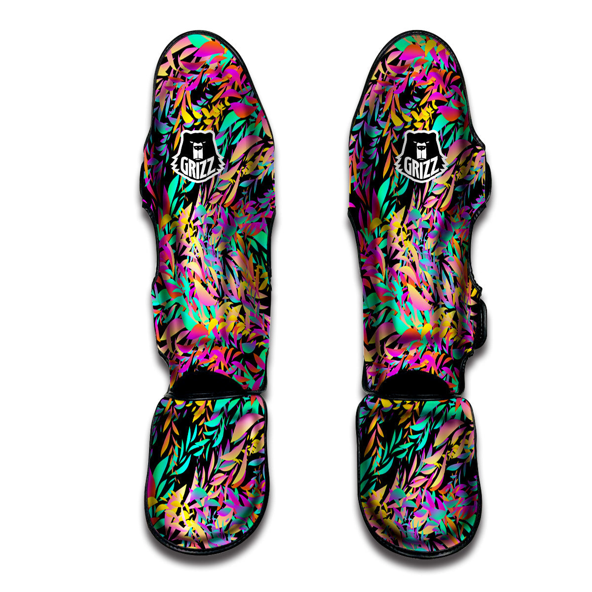 Abstract Leaf Neon Print Pattern Muay Thai Shin Guards-grizzshop