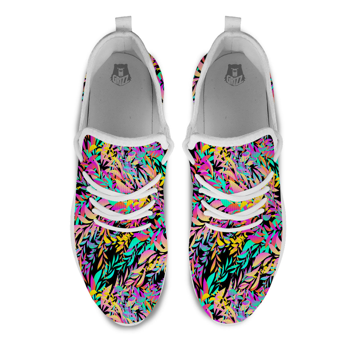 Abstract Leaf Neon Print Pattern White Athletic Shoes-grizzshop