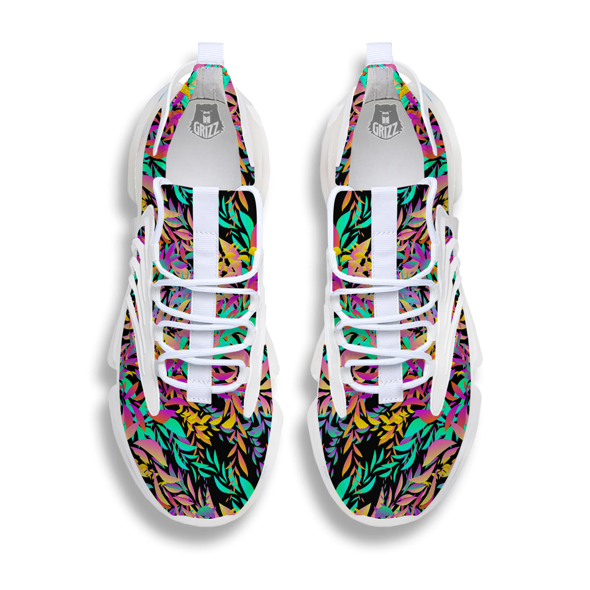 Abstract Leaf Neon Print Pattern White Gym Shoes-grizzshop