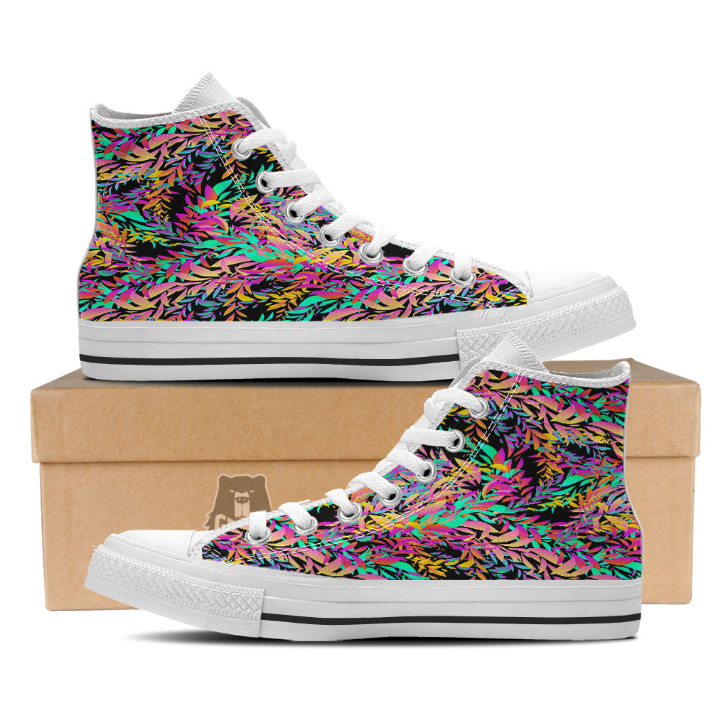 Abstract Leaf Neon Print Pattern White High Top Shoes-grizzshop
