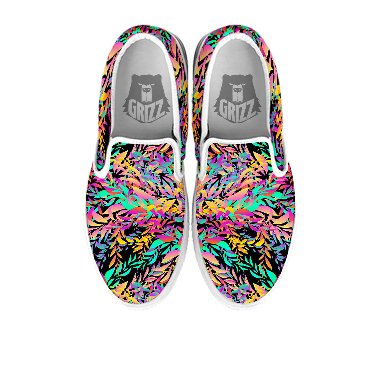 Abstract Leaf Neon Print Pattern White Slip On Shoes-grizzshop