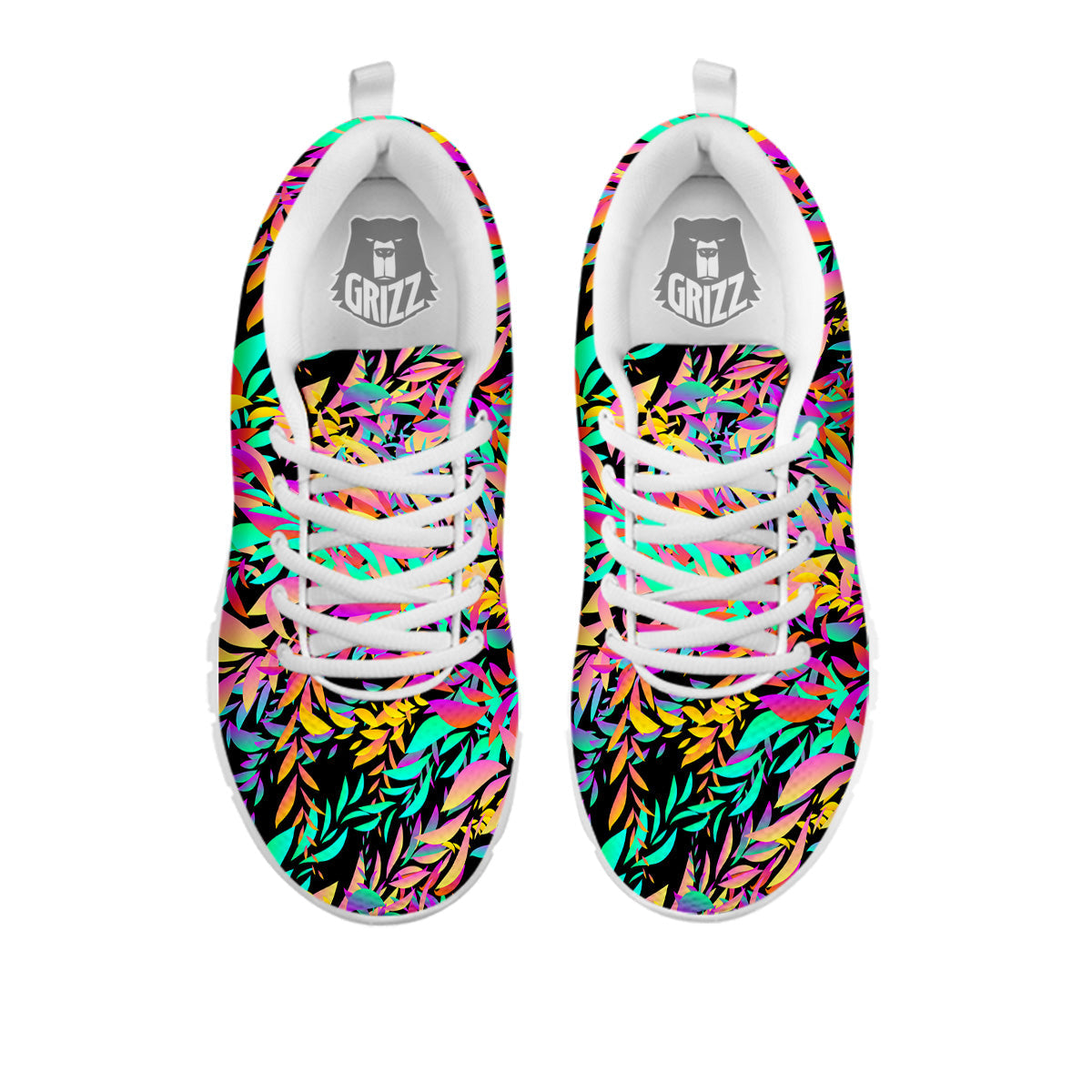 Abstract Leaf Neon Print Pattern White Sneaker-grizzshop