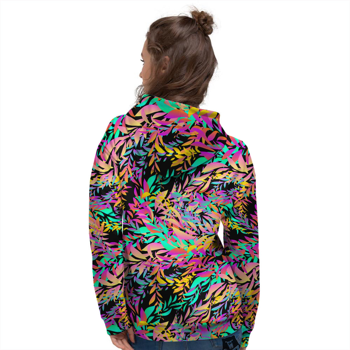 Abstract Leaf Neon Print Pattern Women's Hoodie-grizzshop