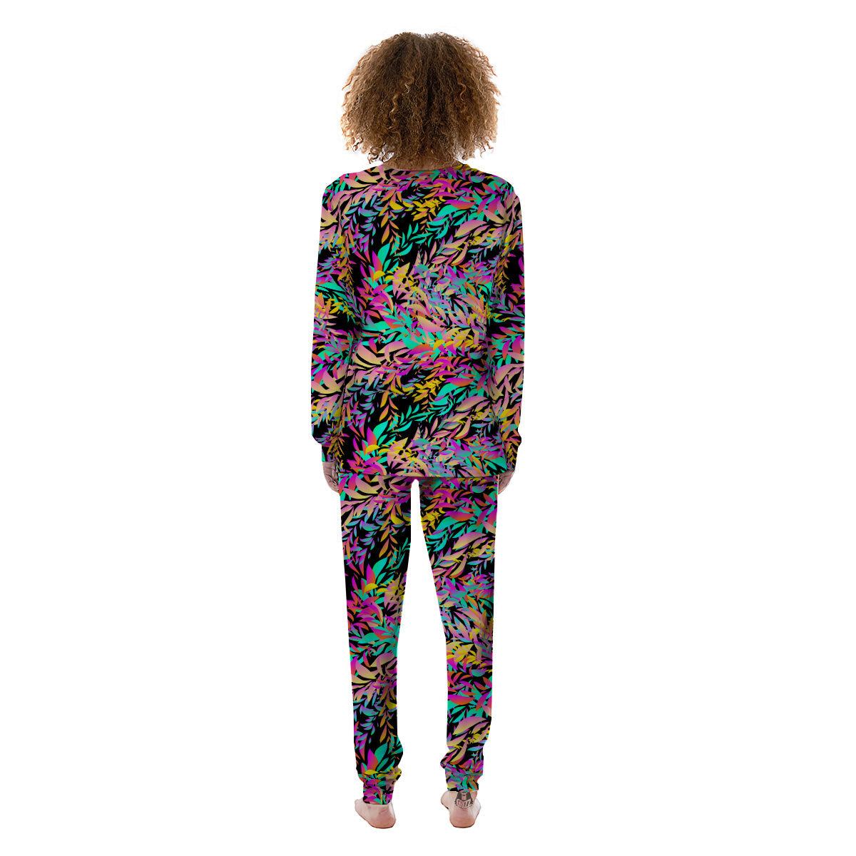 Abstract Leaf Neon Print Pattern Women's Pajamas-grizzshop