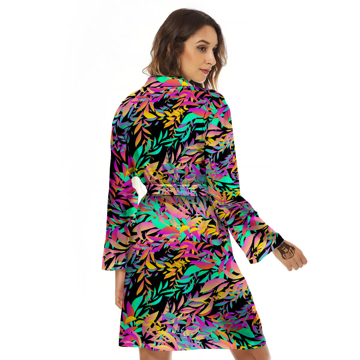 Abstract Leaf Neon Print Pattern Women's Robe-grizzshop