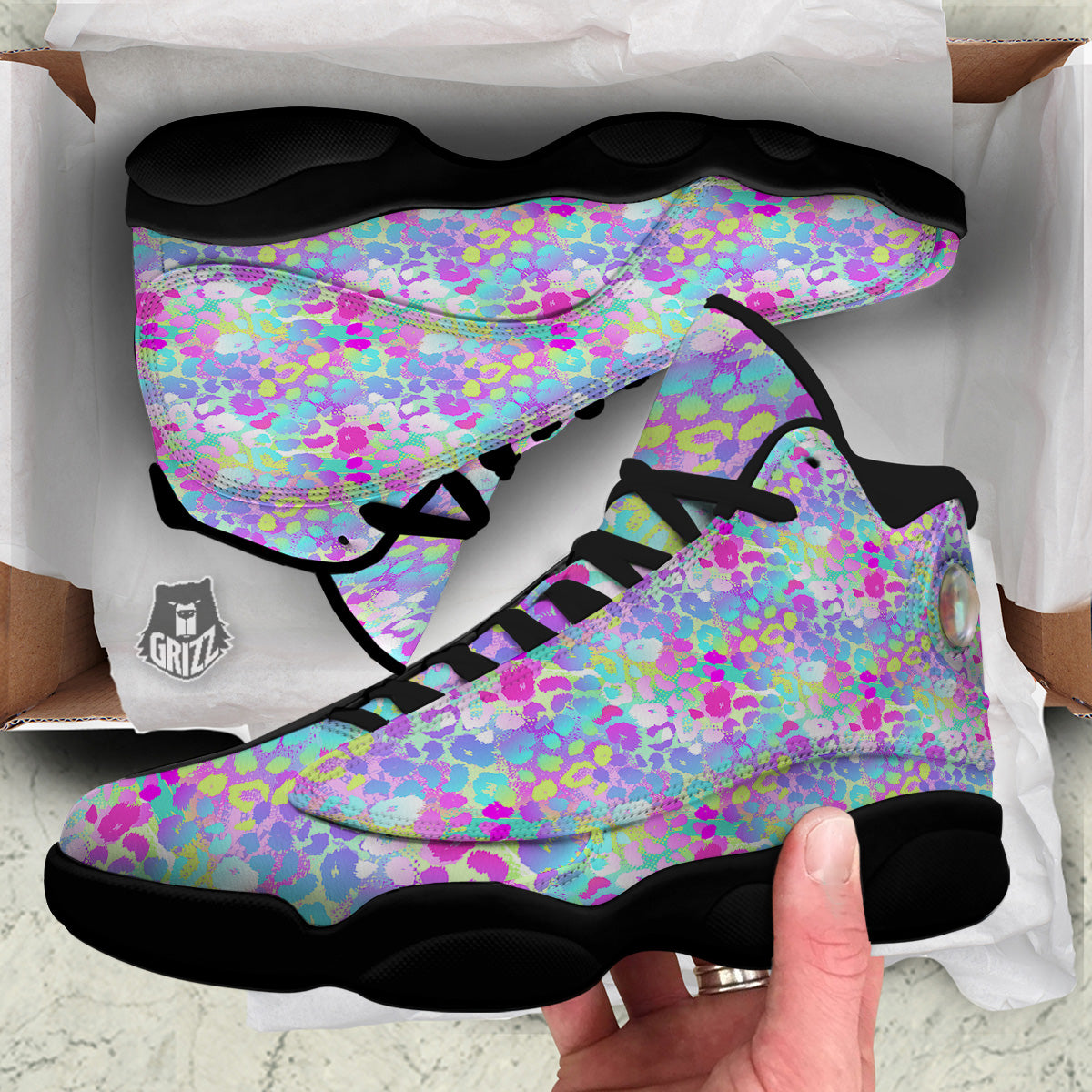 Abstract Leopard Tropical Pastel Print Pattern Black Basketball Shoes-grizzshop