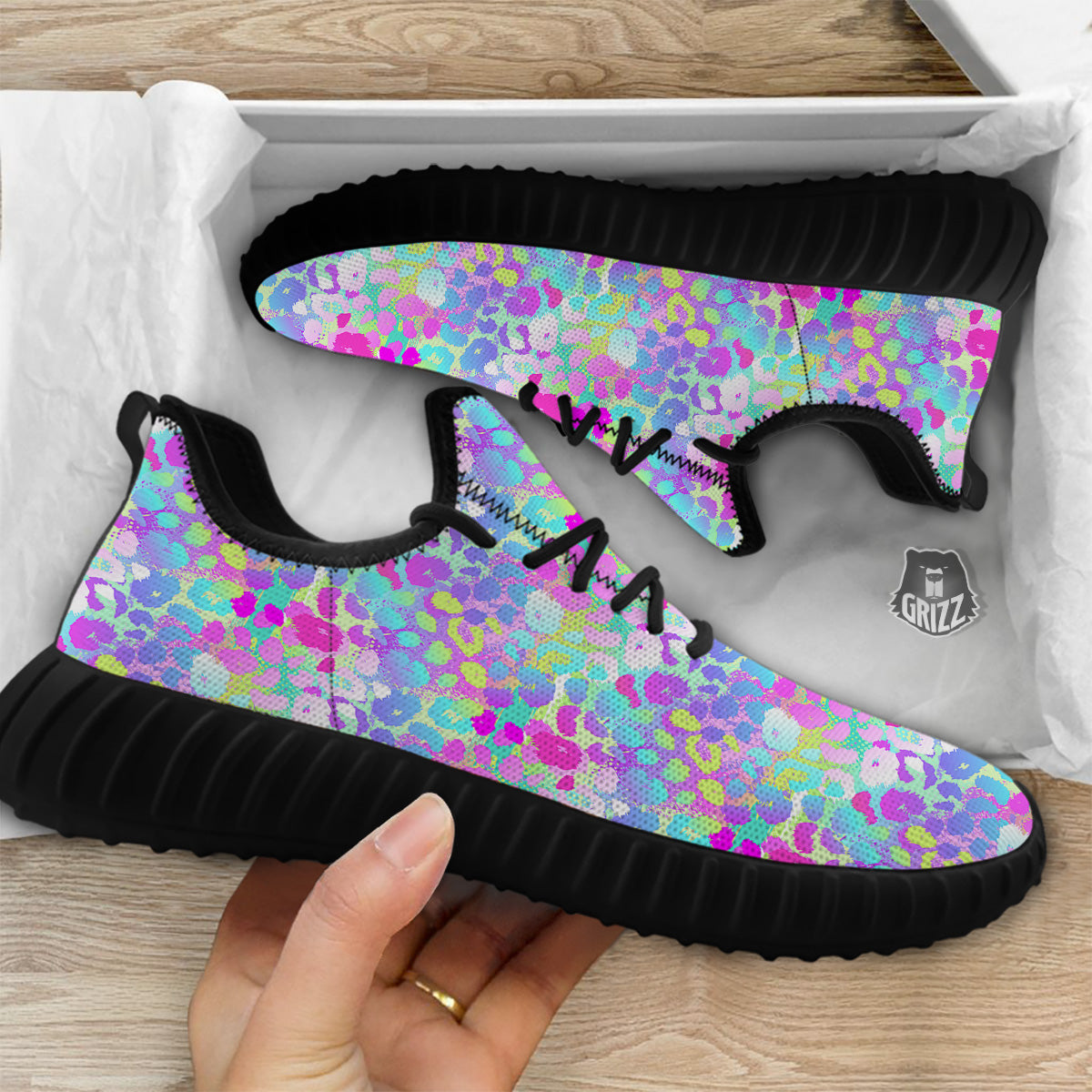 Abstract Leopard Tropical Pastel Print Pattern Black Walking Shoes-grizzshop