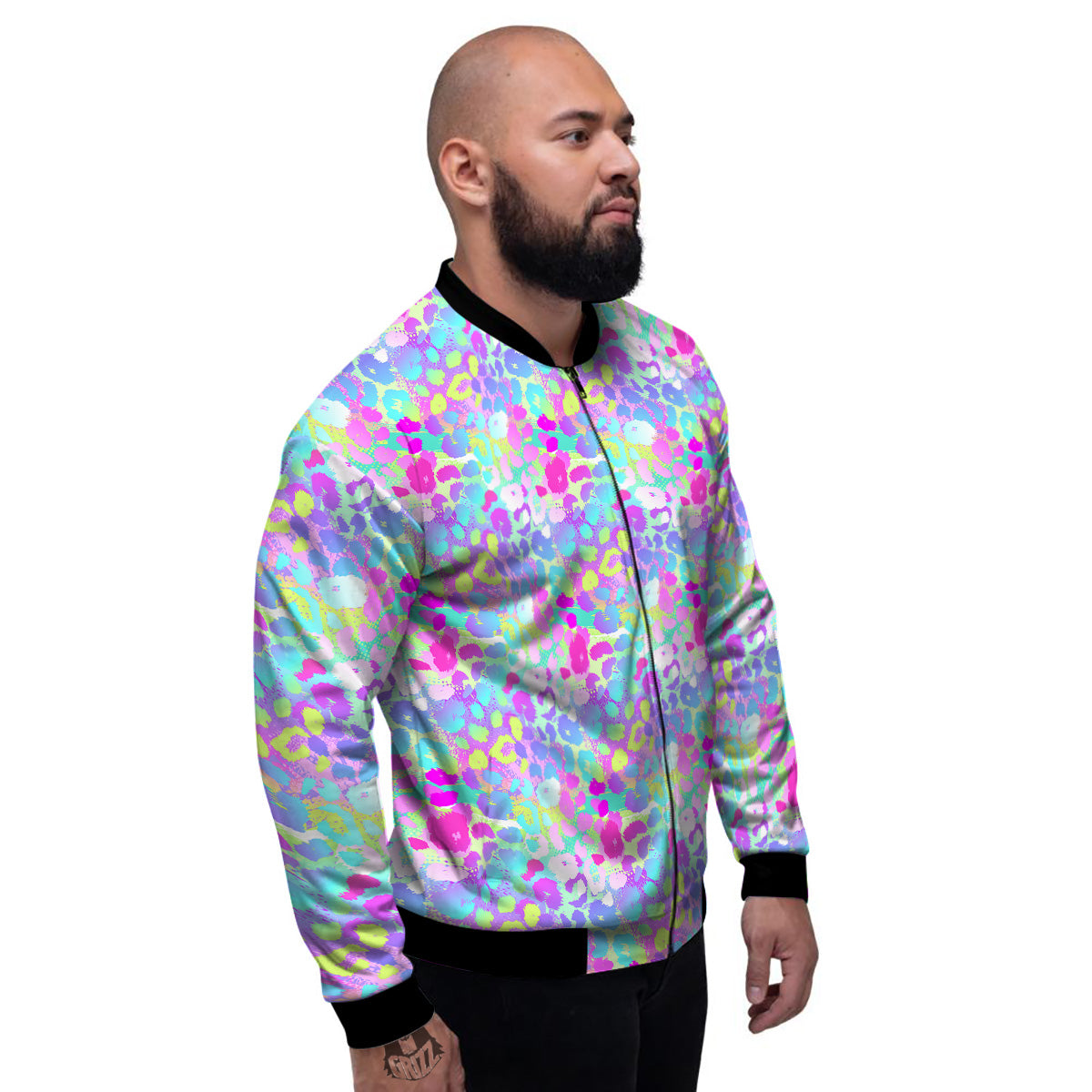Abstract Leopard Tropical Pastel Print Pattern Men's Bomber Jacket-grizzshop