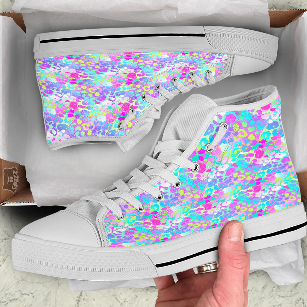 Abstract Leopard Tropical Pastel Print Pattern White High Top Shoes-grizzshop