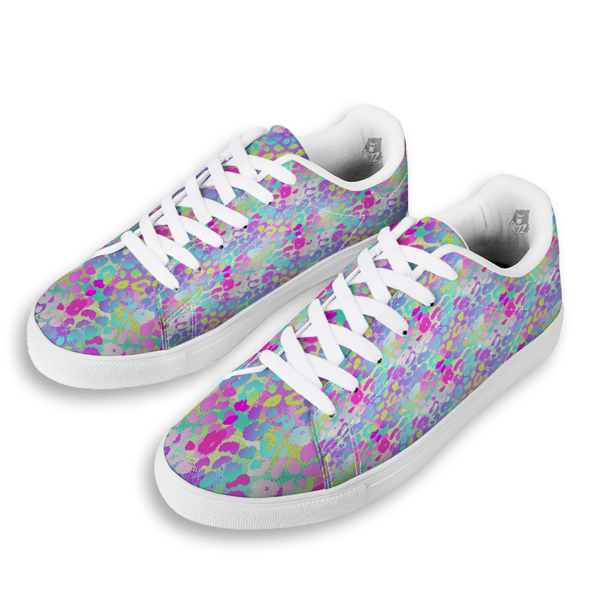 Abstract Leopard Tropical Pastel Print Pattern White Low Top Sneakers-grizzshop