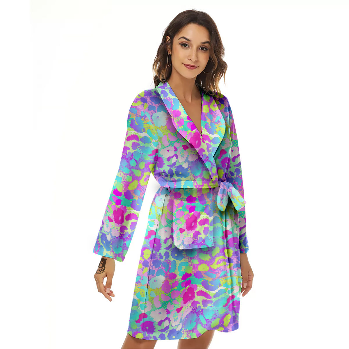 Abstract Leopard Tropical Pastel Print Pattern Women's Robe-grizzshop