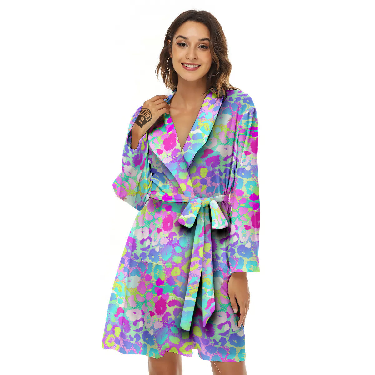 Abstract Leopard Tropical Pastel Print Pattern Women's Robe-grizzshop