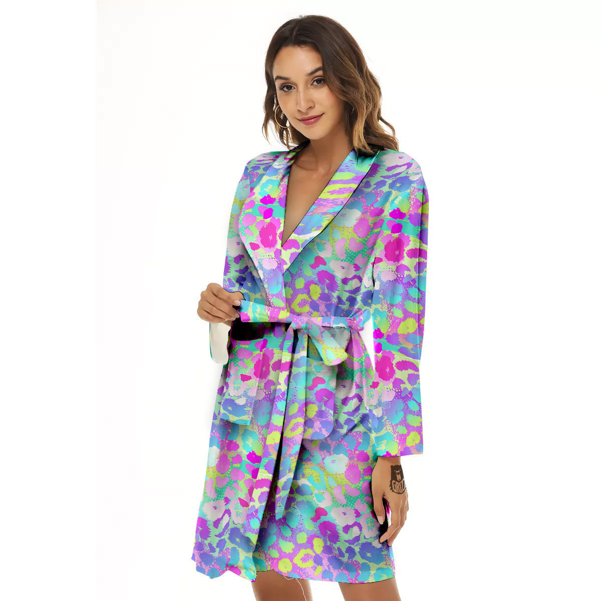 Abstract Leopard Tropical Pastel Print Pattern Women's Robe-grizzshop