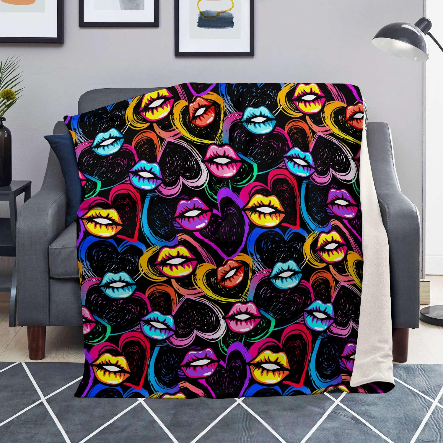 Abstract Lip Graffiti Print Blanket-grizzshop