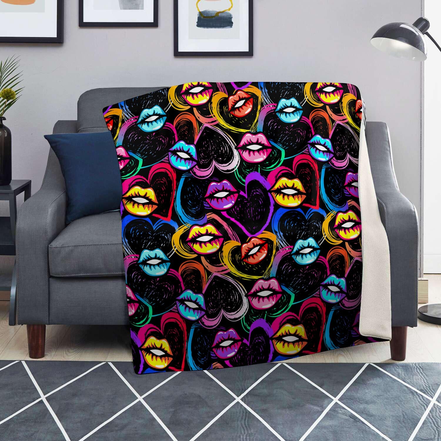 Abstract Lip Graffiti Print Blanket-grizzshop