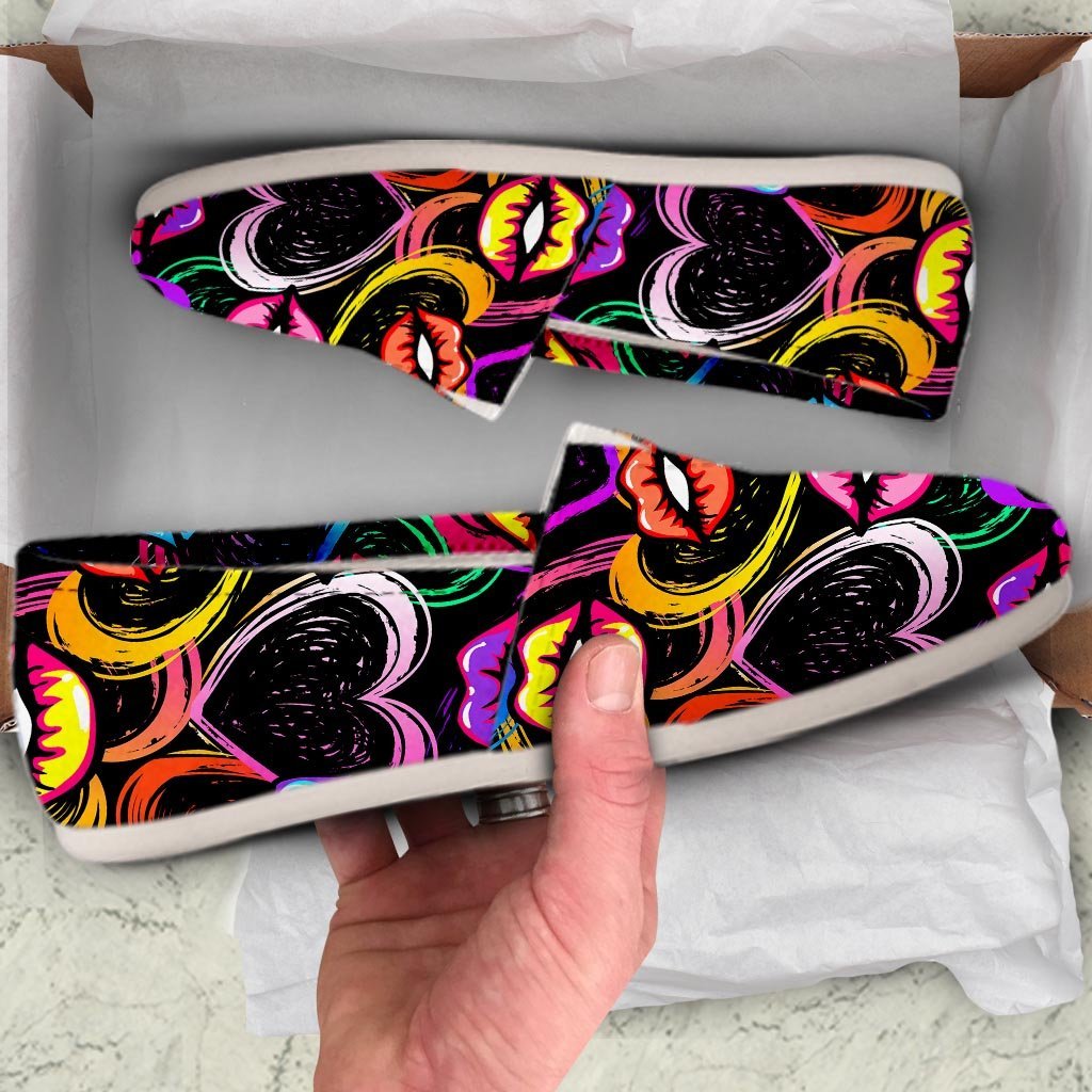 Abstract Lip Graffiti Print Canvas Shoes-grizzshop