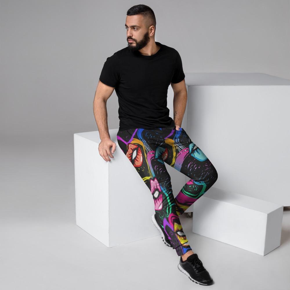 Abstract Lip Graffiti Print Men's Joggers-grizzshop