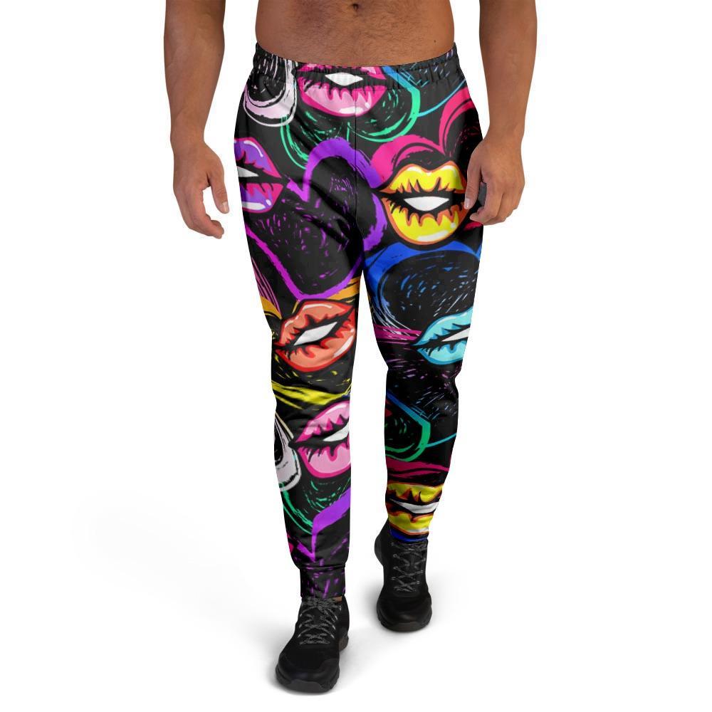 Abstract Lip Graffiti Print Men's Joggers-grizzshop