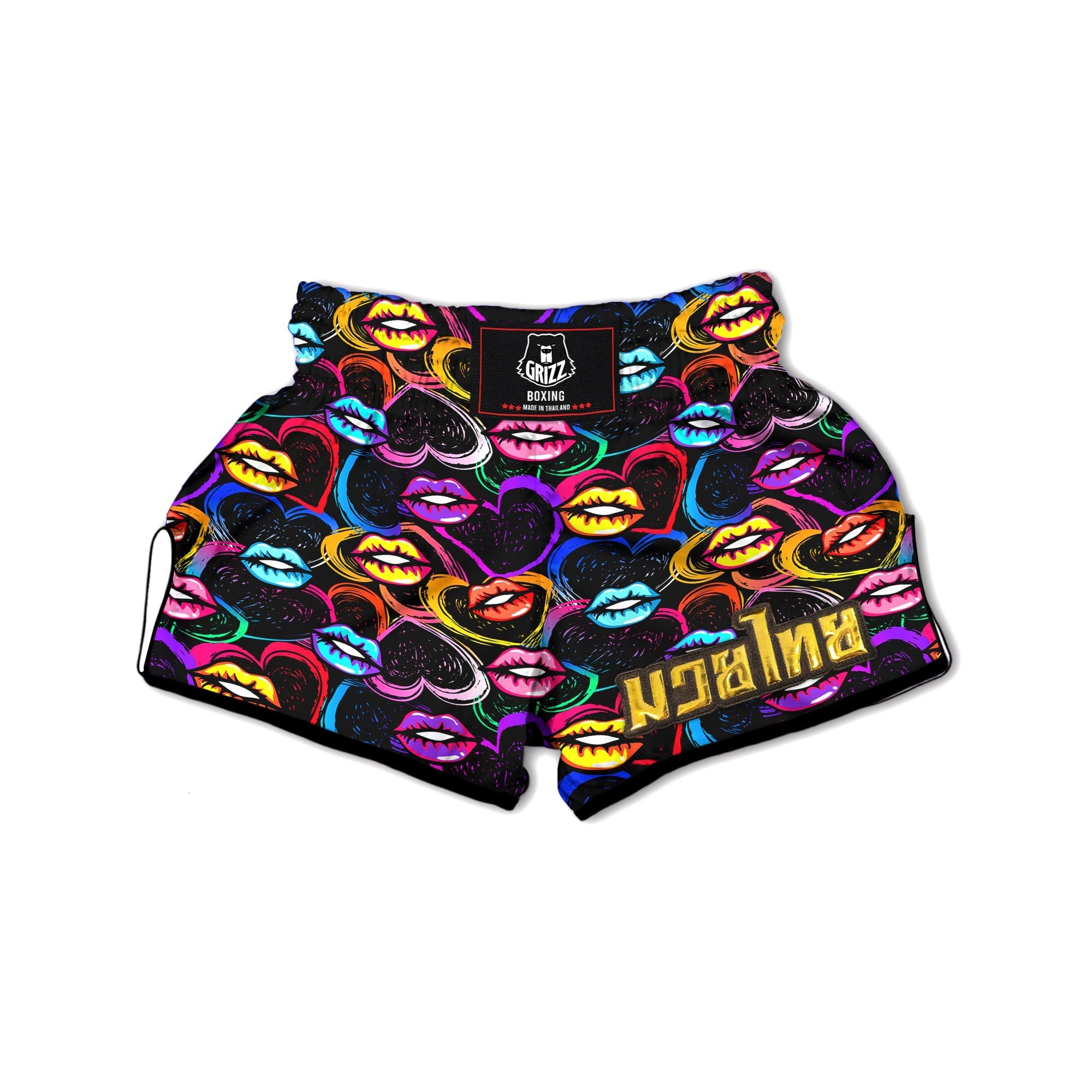 Abstract Lip Graffiti Print Muay Thai Boxing Shorts-grizzshop