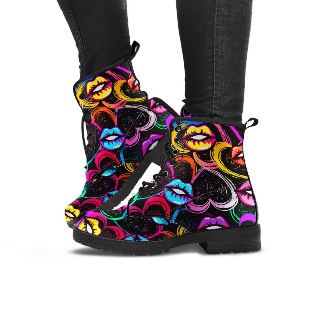 Abstract Lip Graffiti Print Women's Boots-grizzshop