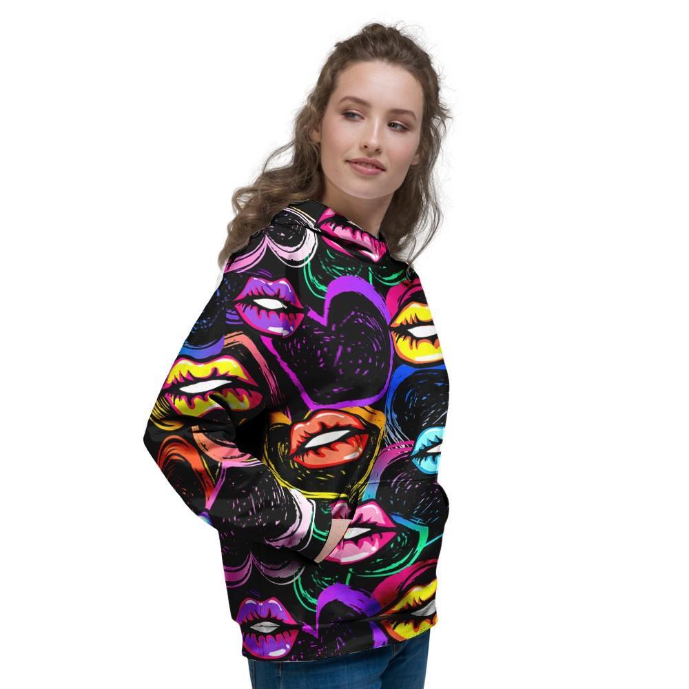 Abstract Lip Graffiti Print Women's Hoodie-grizzshop