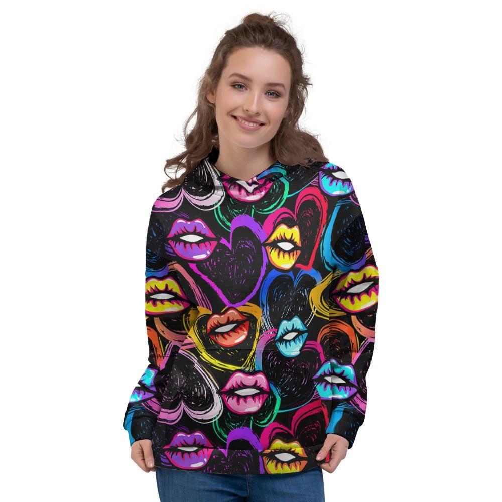 Abstract Lip Graffiti Print Women's Hoodie-grizzshop