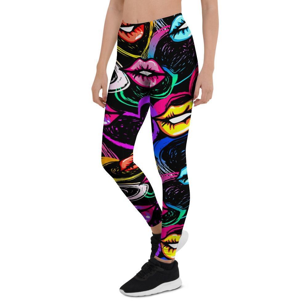 Abstract Lip Graffiti Print Women's Leggings-grizzshop