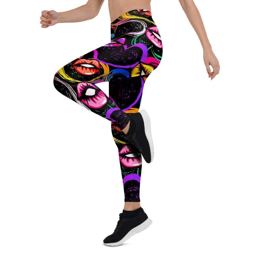 Abstract Lip Graffiti Print Women's Leggings-grizzshop