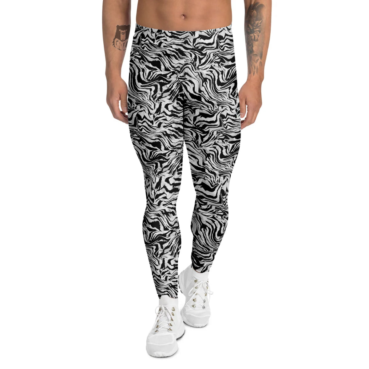 Abstract Liquify Watercolor Zebra Tie Dye Print Men's Leggings-grizzshop