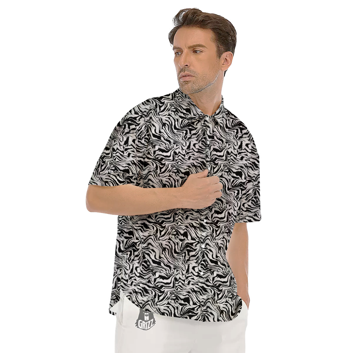 Abstract Liquify Watercolor Zebra Tie Dye Print Men's Short Sleeve Shirts-grizzshop