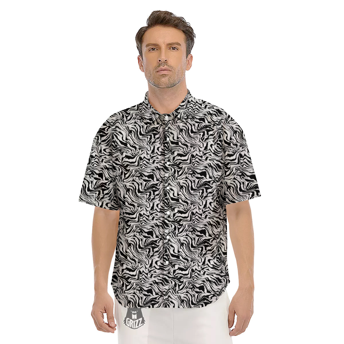 Abstract Liquify Watercolor Zebra Tie Dye Print Men's Short Sleeve Shirts-grizzshop
