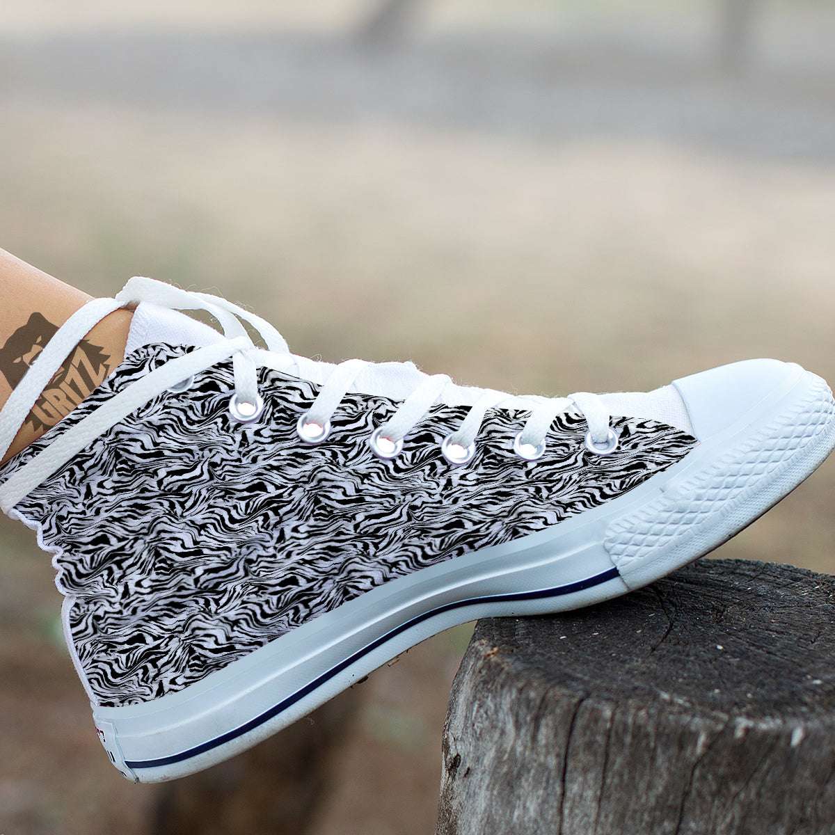 Abstract Liquify Watercolor Zebra Tie Dye Print White High Top Shoes-grizzshop