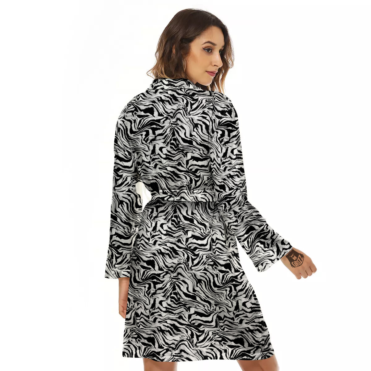 Abstract Liquify Watercolor Zebra Tie Dye Print Women's Robe-grizzshop