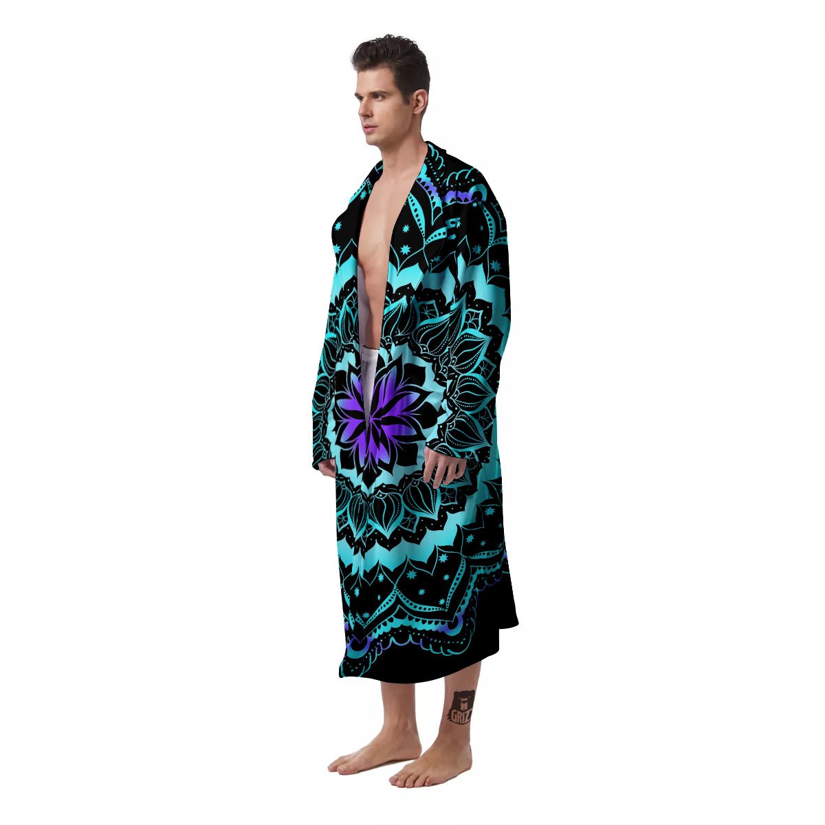 Abstract Mandala Teal And Purple Print Men's Robe-grizzshop