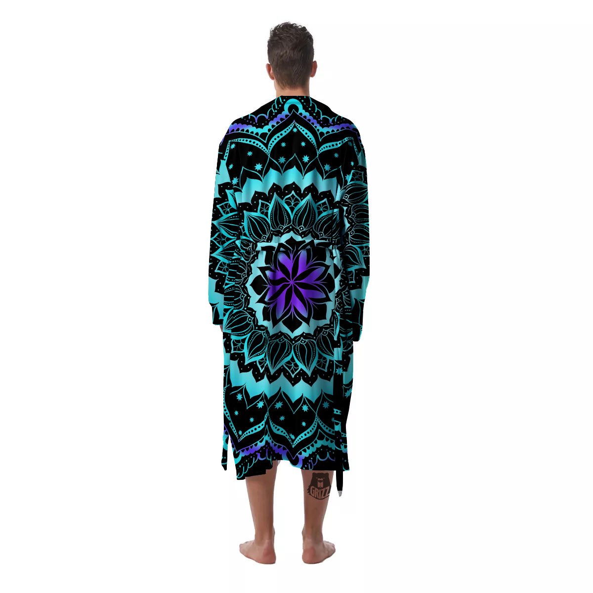 Abstract Mandala Teal And Purple Print Men's Robe-grizzshop