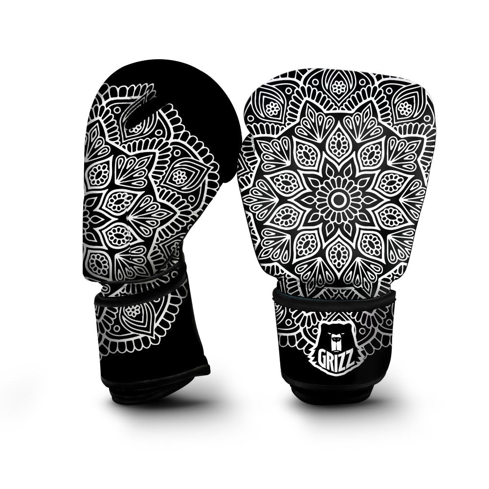 Abstract Mandala White And Black Print Boxing Gloves-grizzshop